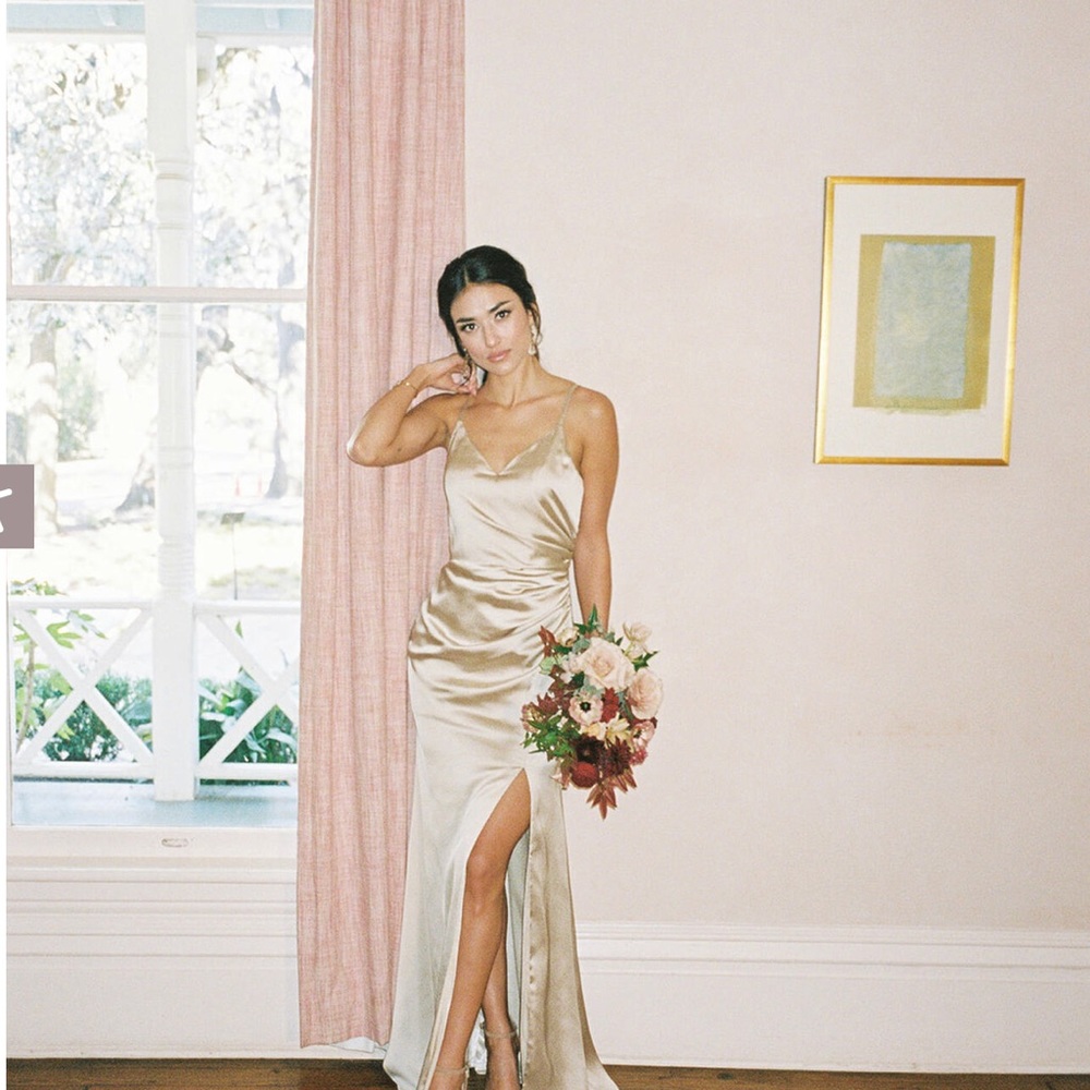 Revelry Rory Gold Champagne Satin Bridesmaid Dress size 10